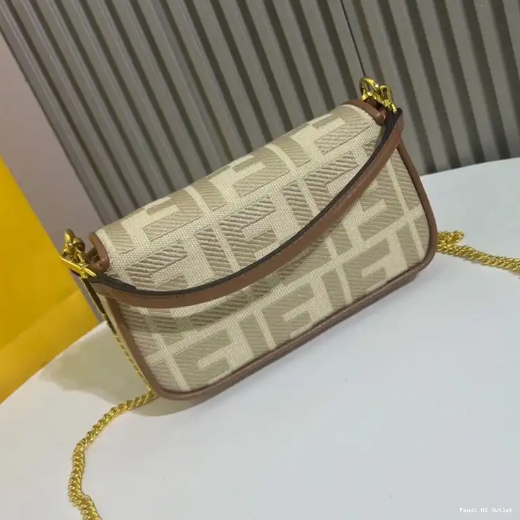 Cheap HOT Beige Canvas Bag Mini Baguette FF Motif In Fendi 0605